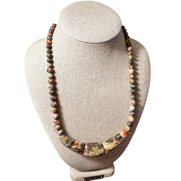 Jay King DTR Jewelry - Jay King DTR Necklace Sterling Silver Jasper Rhyolite Graduated Slab Bead READ